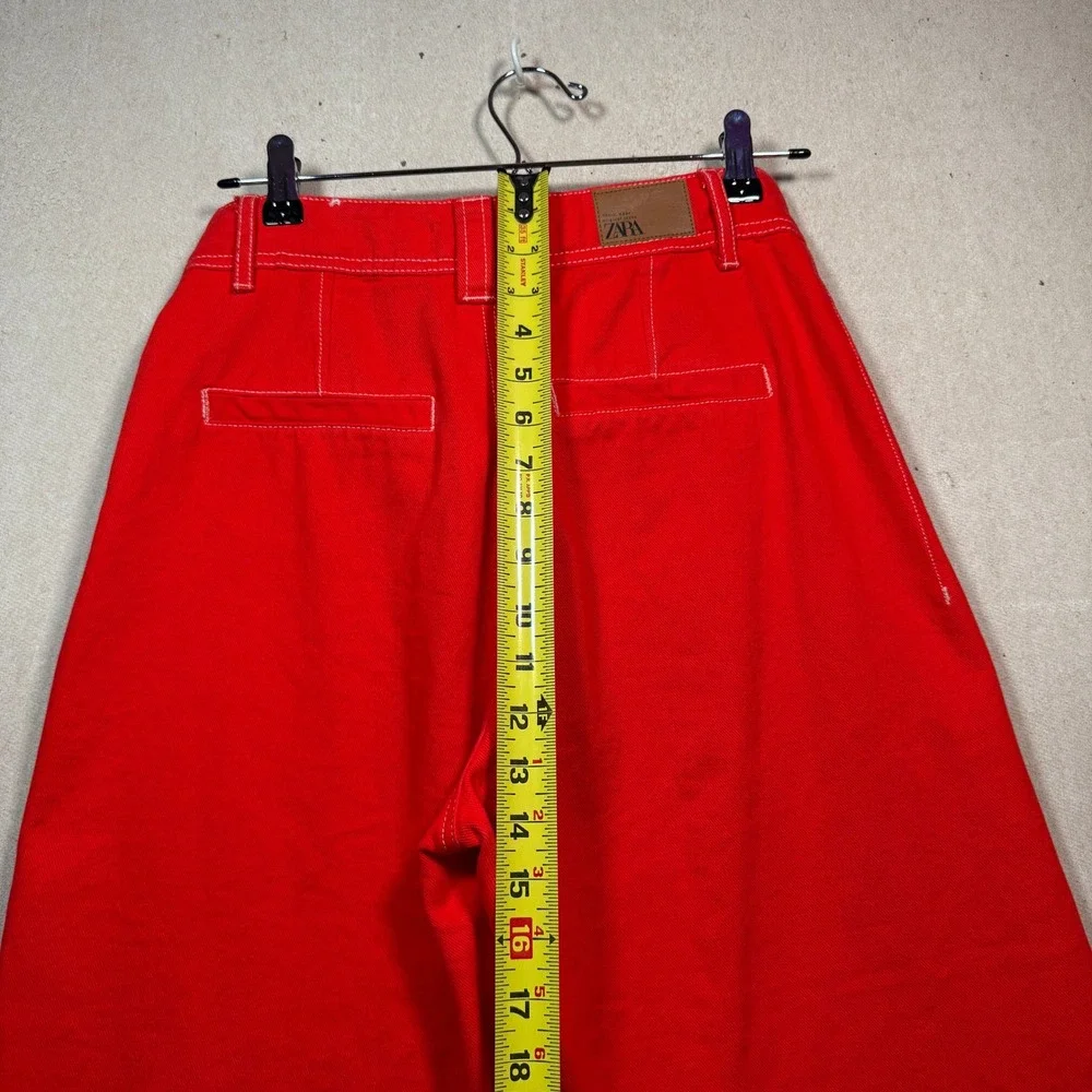 Zara Red Cropped Wide Leg Pants High Waisted Statement Trousers‎ Women's Size S - Picture 13 of 16